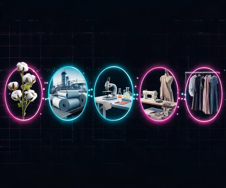 Global material development map and textile sample network